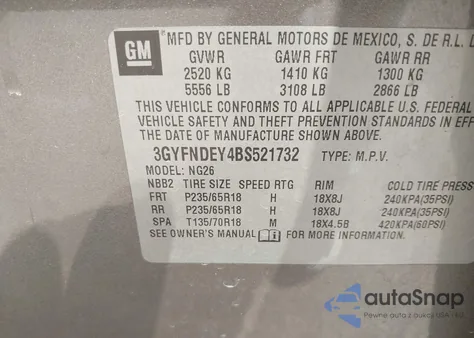 2011 Cadillac Srx Luxury Collection z USA, uszkodzony, nr VIN 3GYFNDEY4BS521732